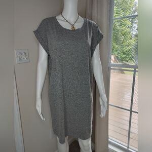 OXFORD SUNDAY ROLLED SLEEVE TSHIRT DRESS, GRAY M